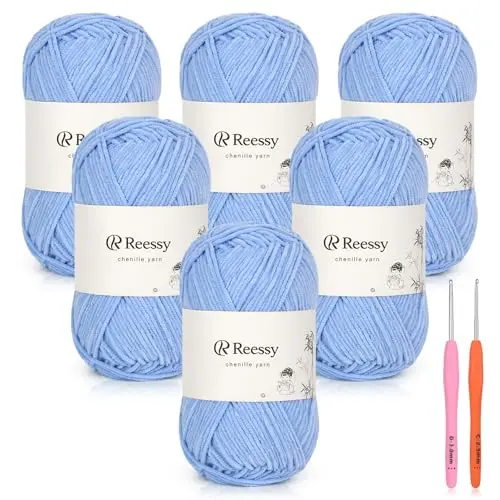Reessy Skinny Chenille yarn in Light Blue color
