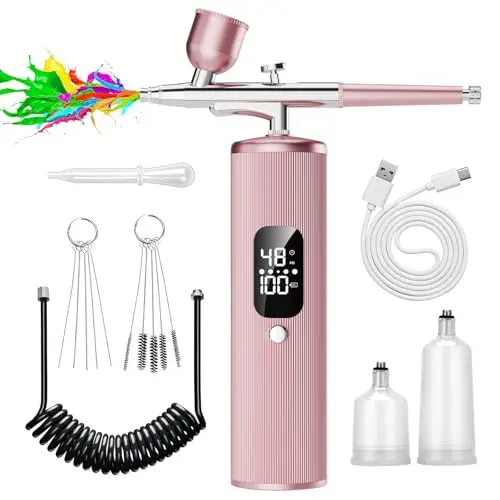 INVIMENT airbrush kit with compressor showing multiple nozzles and cups