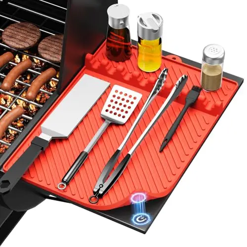Protebox magnetic silicone griddle mat with utensils on outdoor grill