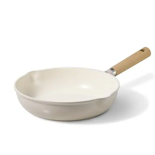 CAROTE taupe ceramic frying pan with wooden handle