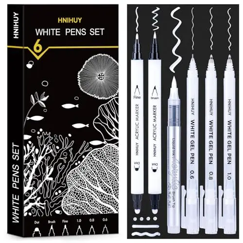 HNIHUY white ink pens with various tip sizes