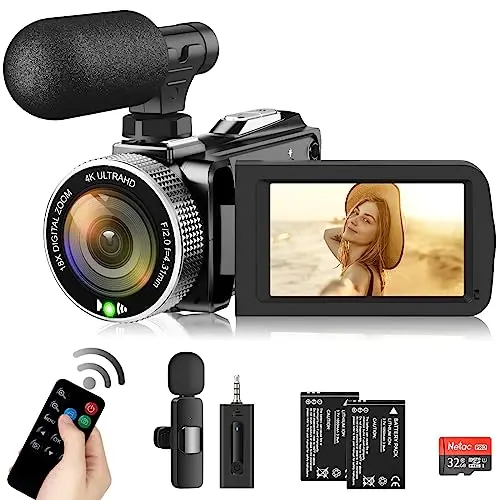 Compact 4K camcorder with wireless and external mics