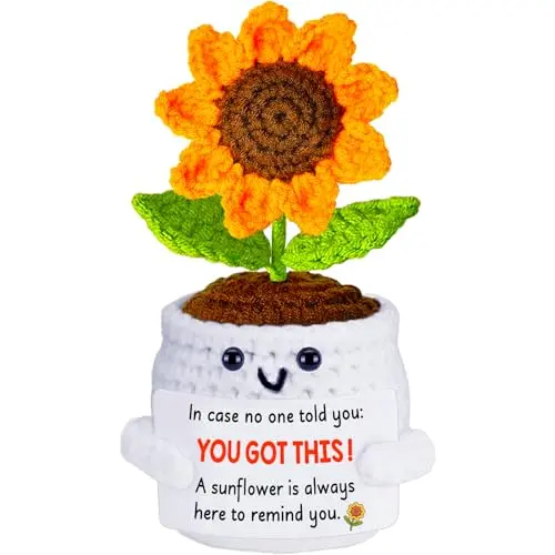 Handmade crochet sunflower doll with inspirational message
