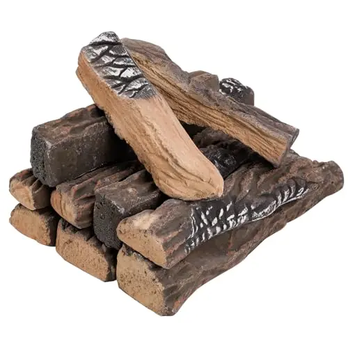 Skyflame 10-piece large ceramic logs for gas fireplace with varied sizes for realistic stacking