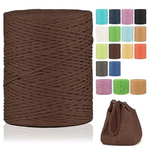 YeyeCyrilze raffia yarn in dark brown for durable crochet bags