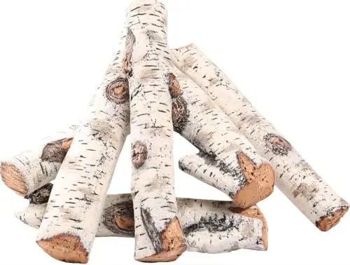 Utheer 6-piece white birch ceramic logs for gas fireplace with realistic bark details