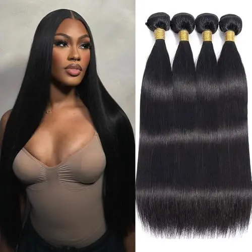 EWOSS 12A Straight Human Hair Bundles in natural black color