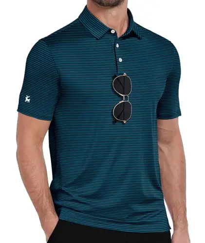 Navy Striped Moisture-Wicking Polo