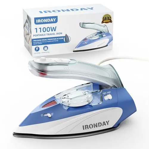 IRONDAY blue mini travel iron with foldable handle