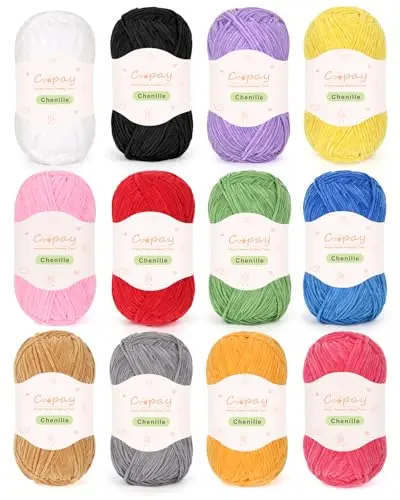 Coopay skinny chenille yarn in multiple colors for detailed beginner crafts
