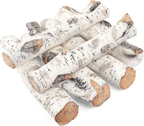 Uniflasy 6-piece white birch faux fireplace logs for gas inserts with realistic burning effect