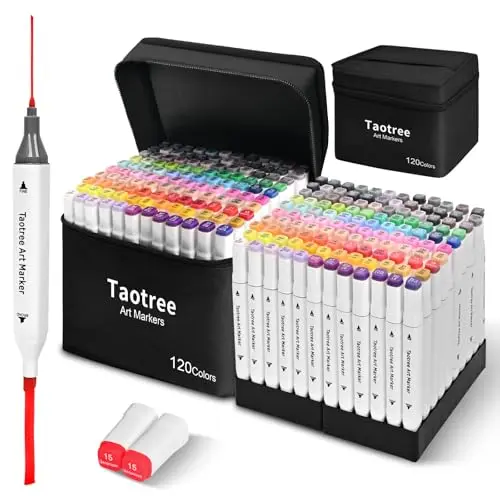Taotree 120 colors alcohol-based dual tip art markers with case and holders