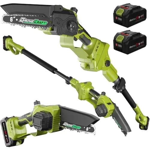 Grovecraft cordless pole saw and mini chainsaw set