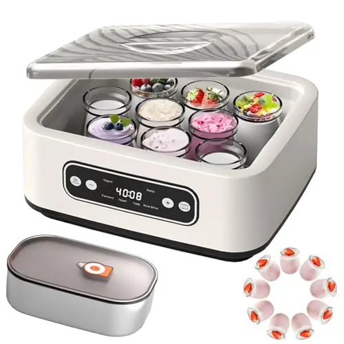 Generic 1.6L Yogurt Maker with multiple glass jars and digital display