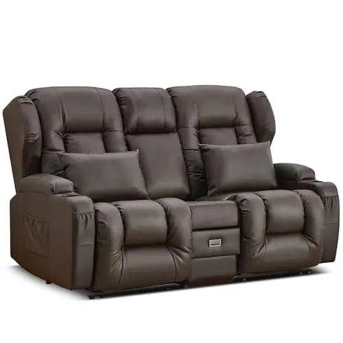 Manual, Console w/ Outlets & Cup Holders - Brown
