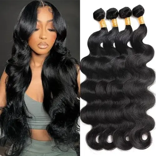 Poshbash body wave human hair bundles showing natural black color and wave pattern