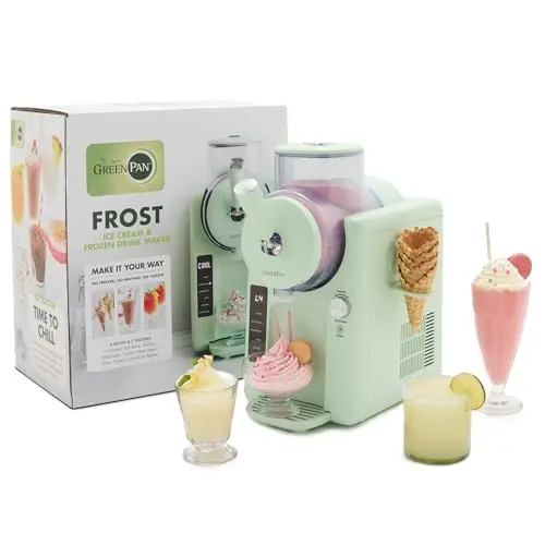 GreenPan Frost ice cream machine in pistachio green