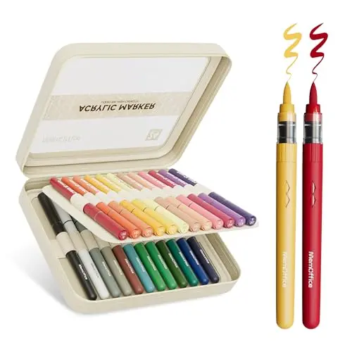 MEMOFFICE 24 colors acrylic paint markers with brush tips in carrying case