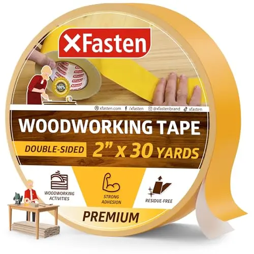 XFasten wide double sided woodworking tape with yellow adhesive