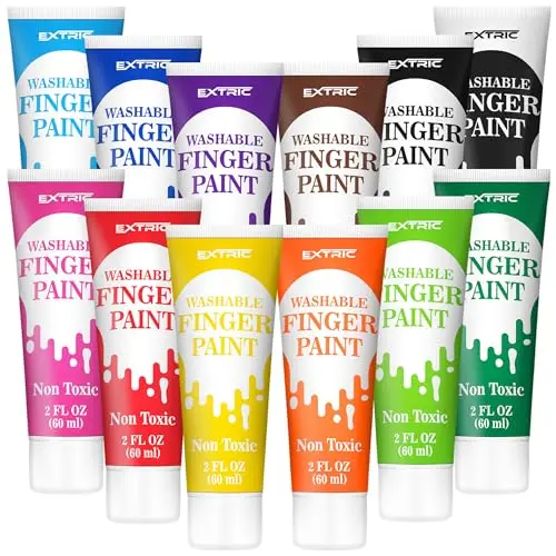 EXTRIC washable tempera paint set with 12 colors in easy-squeeze tubes