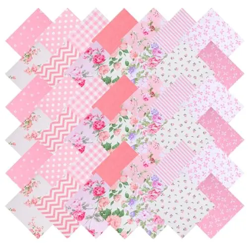 Josojoou pink cotton fabric squares for quilting and DIY