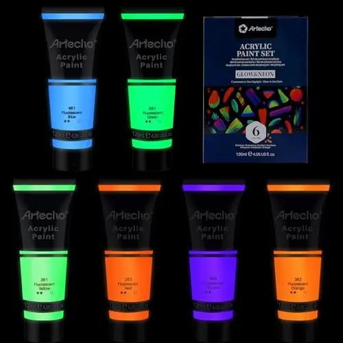 Artecho glow in the dark paint set with 6 colors in 4oz tubes