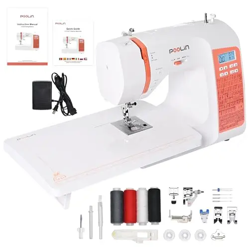 Poolin EOC02 computerized sewing machine with orange accents