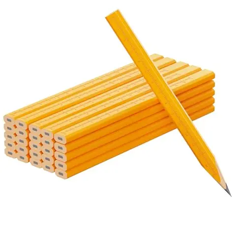Ropto flat yellow carpenter pencils with printed ruler