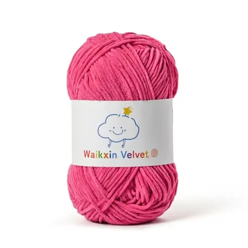 Waikxin Fluffy Chenille yarn in rose color showing its fine velvet texture