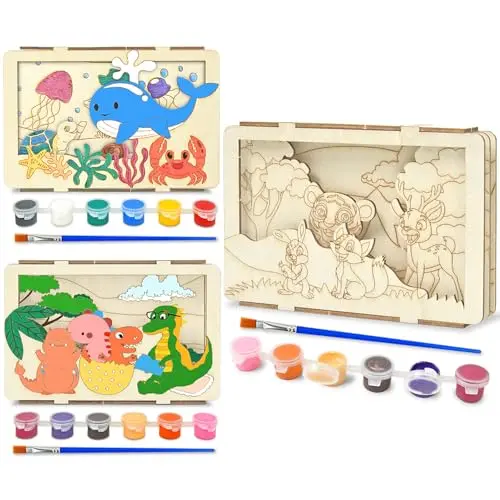 Vileafy 3D wooden painting kits with dinosaur, ocean and jungle animal designs