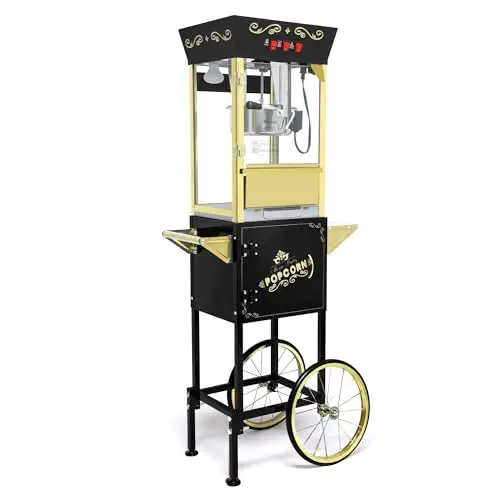 Fsazub 12 oz popcorn cart machine on wheels in black