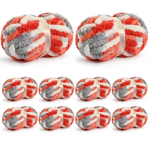 Waikxin Jumbo Chunky Yarn in White-Grey-Orange variegated color