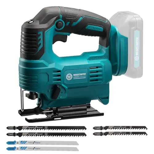 WOODSTARTER brushless cordless jigsaw making a precise cut