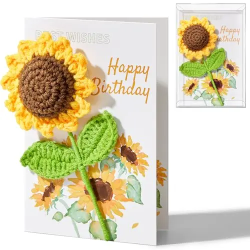 Ovesmusl birthday card with handmade crochet sunflower