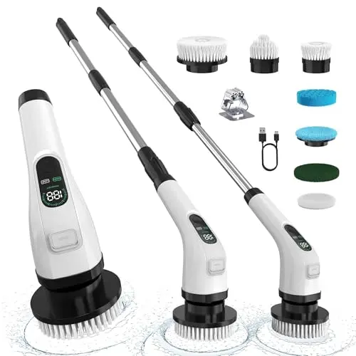 ALPONO cordless electric spin scrubber with multiple brush heads