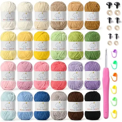 Waikxin 24 pack fluffy chenille yarn in vibrant colors for amigurumi