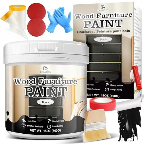 DecorRom black wood furniture paint with complete DIY tool kit