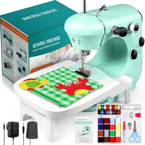 Powerhelper mini sewing machine in green with extension table