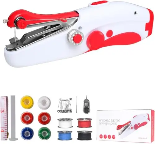 MUOCOBU handheld sewing machine in red and white design