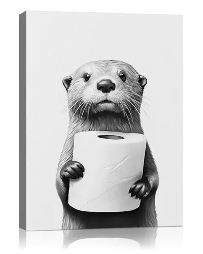 Adorable otter bathroom wall art clutching tissue